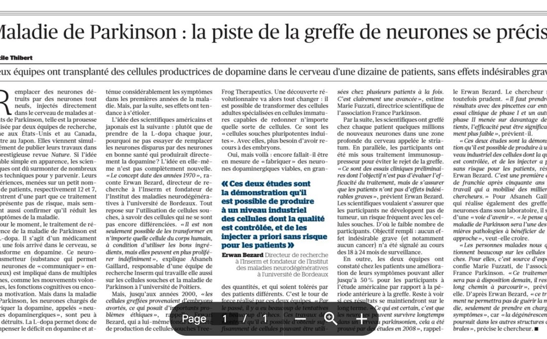 Article du Figaro : la piste “greffe de neurones”