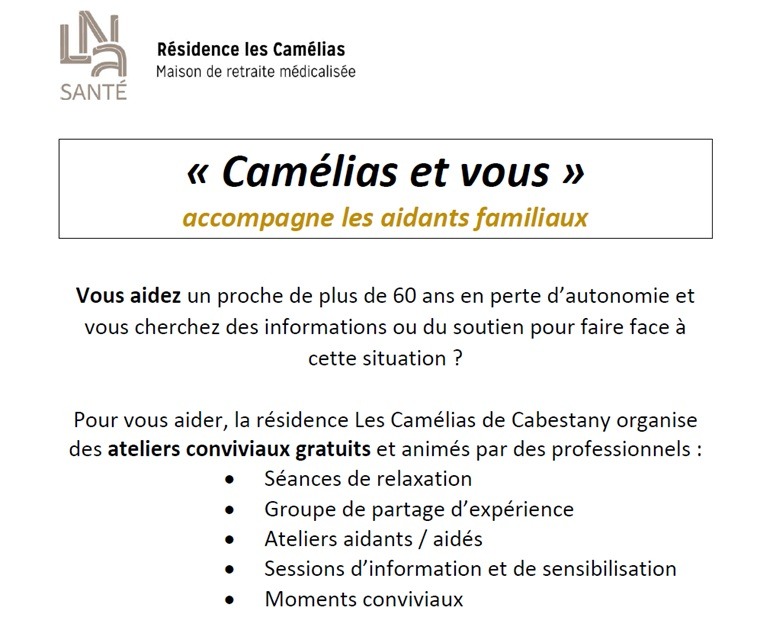 En-tête du programme de soutien aux aidants proposé par "Camélias et vous"