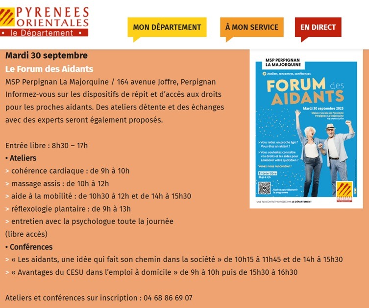Département des Pyrénées Orientales - Programme du Forum des aidants 2025