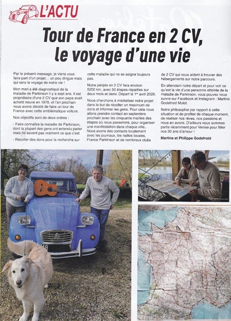 Article de presse L'ACTU : Tour de France en 2 CV, le voyage d'une vie.
Texte et photos.