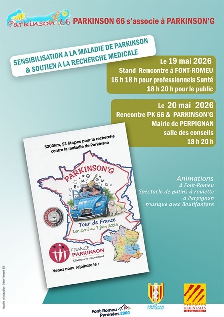 Flyer Parkinson 66 s'associe à Parkinson'G à Font-Romeu et Perpignan